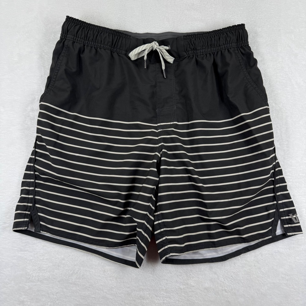 Vuori Mens Banks Shorts Black White Striped Elastic Waist Board Shorts Size‎ M